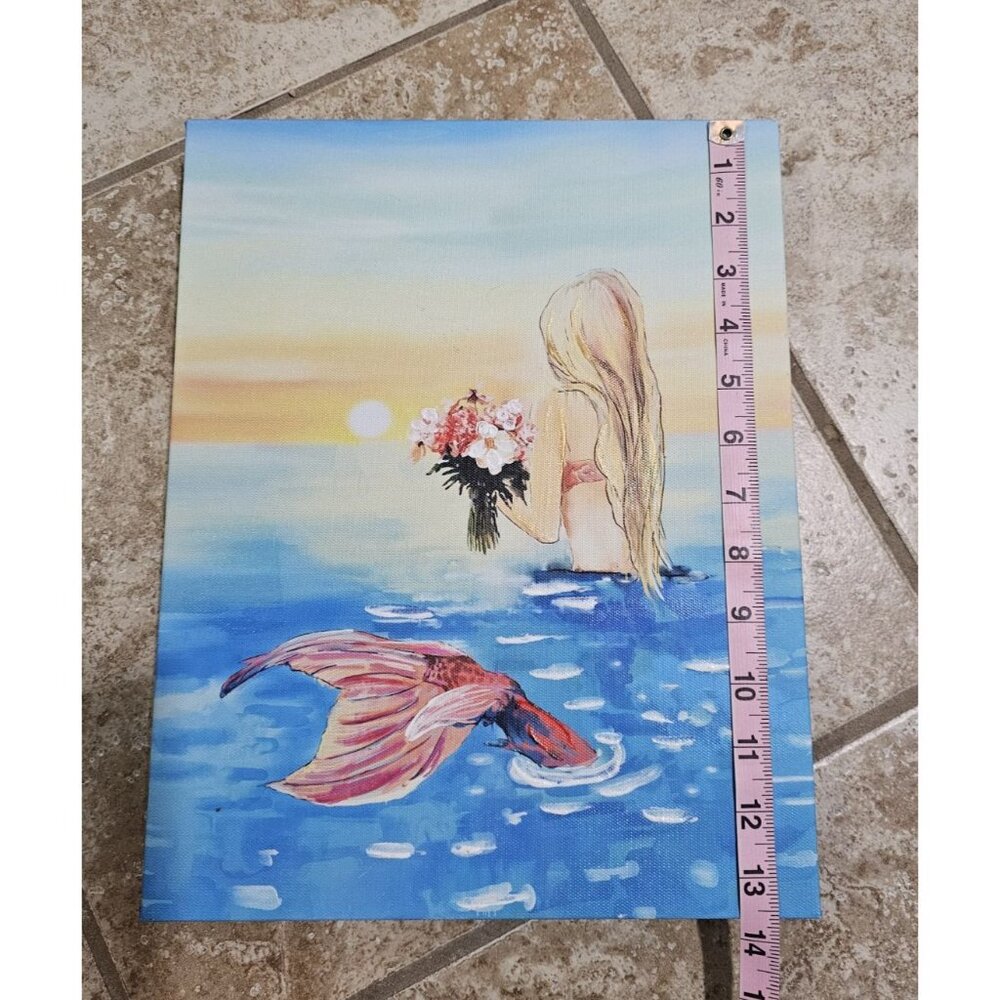Unbranded Coastal Mermaid Wall Art Sunrise Beach Decor Stretched Canvas 12x15 - Picture 4 of 4